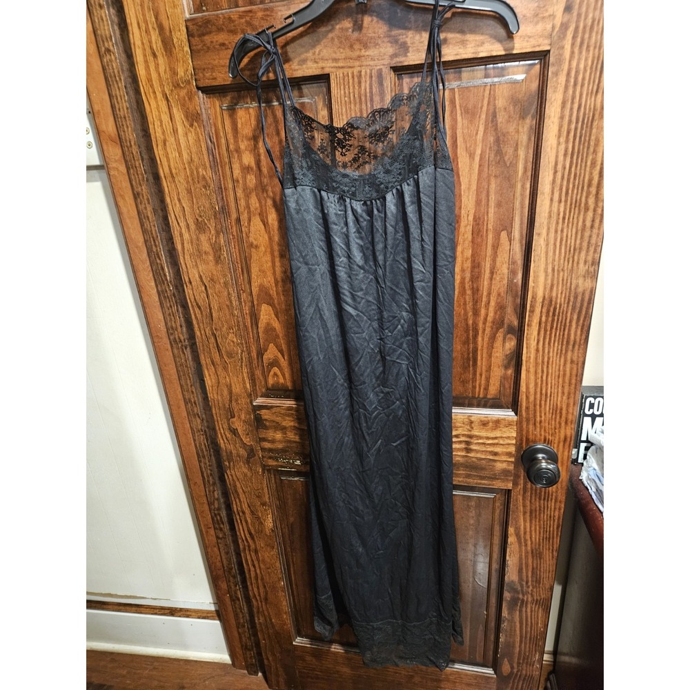 Formfit Medium 14-16 50s-60s Vintage Black Gothic Slip Gown Lace Long